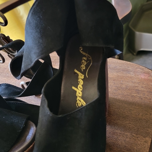 Free People Touch The Sky Wrap Tie Laced Up Wooden Clog Open Toe Heels Shoes 37 - Picture 2 of 3